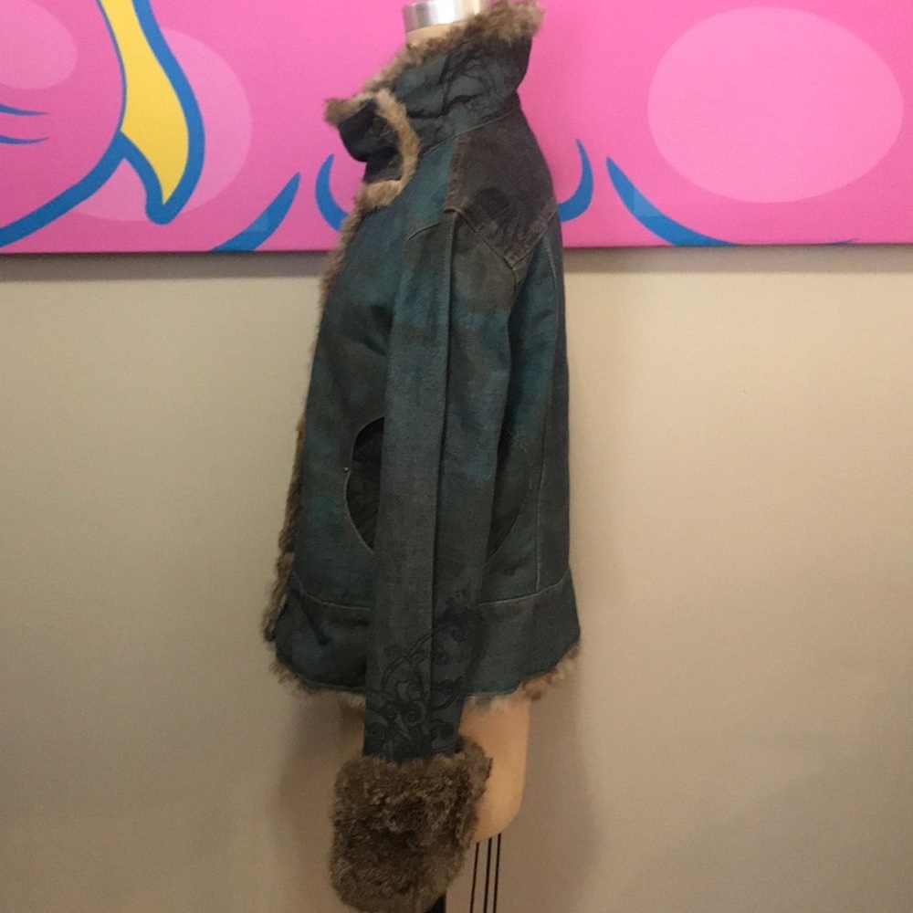 Roberto Cavalli Denim Rabbit Fur Lined Jacket - Picture 9 of 16